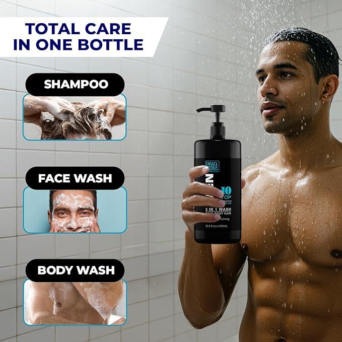 Dead Sea Collection Mens Body Wash TOP 10 ACTIVE – 3 in 1 Body Wash for Men for Hair Face &amp Body – Moisturizing Shower Gel with Dead Sea Minerals – Pack of 2 (33.8 fl oz each)