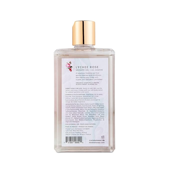 Mistral Lychee Rose Luxury Shower Gel - Body Wash for Women – Moisturizing Clean Body Wash with Aloe Vera Chamomile &amp Sweet Almond Oil | Paraben-Free Hydrating | Scented Shower Gel - 8.7 fl oz