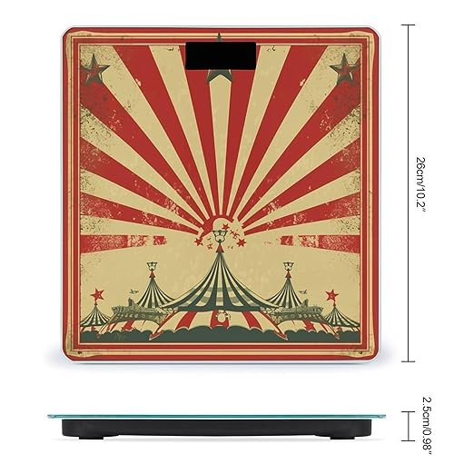 Vintage Circus Background Bathroom Scale Rounded Smart Scale for Body Weight Automatic Power On/Off Weight Scales Accurate Bathroom Digital Scales for Pet Home Bedroom Kitchen