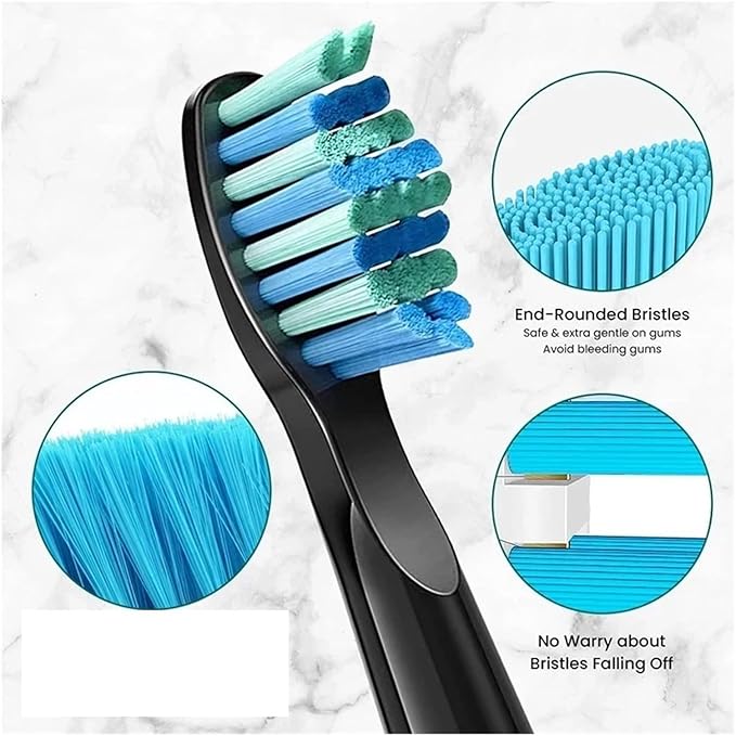 10/20Pcs Replaceable Brush HeadsCompatible for Seago/Fairywill Toothbrush FW/SG 507/508/515/551/917/959/908(10pcs Black)
