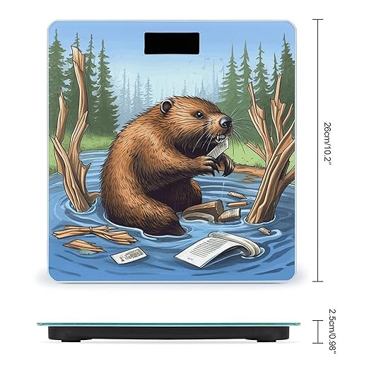 Busy Beaver Cartoon Digital Bathroom Scale for Body Weight Weighing Scale with Backlit LCD Display High Precision Measurements &amp Measures Weight Up to 180kg