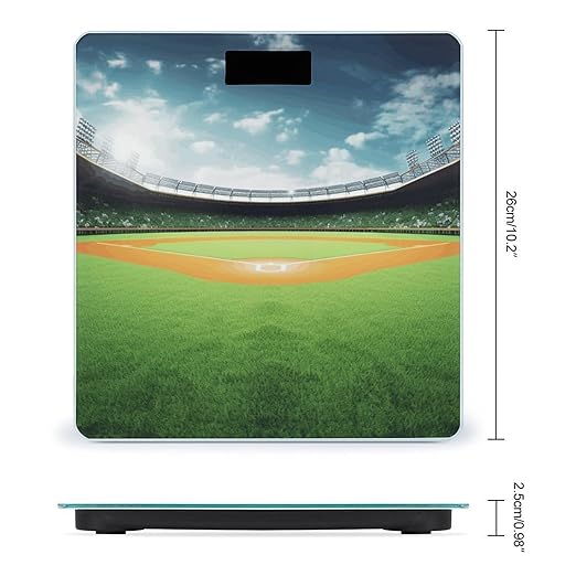 Green Baseball Field Backdrop Bathroom Scale for Body Weight Bathroom Weighing Scale with Backlit LCD Display Highly Accurate Measures Weight Up to 180kg
