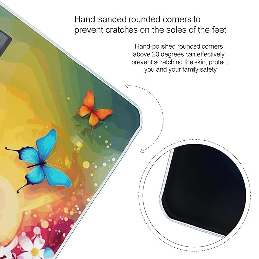 Colorful with Butterfly Scale for Body Weight Safe Rounded Corners Tempered Glass Digital Bathroom Scale LED Display 400lb Capacity Weight Scales with High Precision Sensors