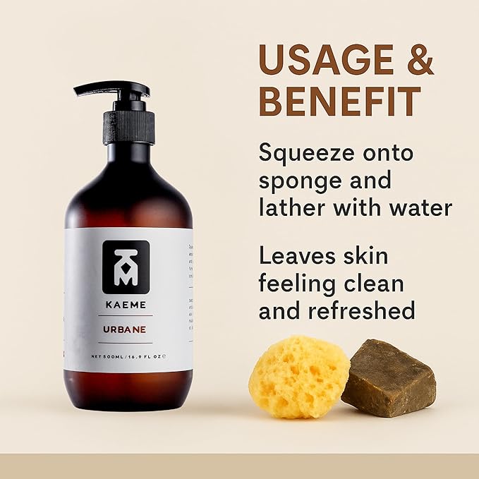 KAEME.COM URBANE BLACK SOAP BODY WASH-Handmade|Body Wash|Shampoo|Hair|Premium &amp Luxurious|Face Wash|Exfoliant|Moisturizer|Make-up Cleanser|All Hair|Sulfate- Free |Rashes|Eczema| Acne-500mL /16.9Fl