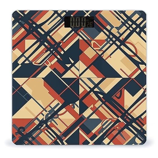 Geometric Patterns Scale for Body Weight Anti-Slip Tempered Glass Digital Bathroom Scales Clear LCD Display Weighing Scale Safe Rounded Corners Smart Scales