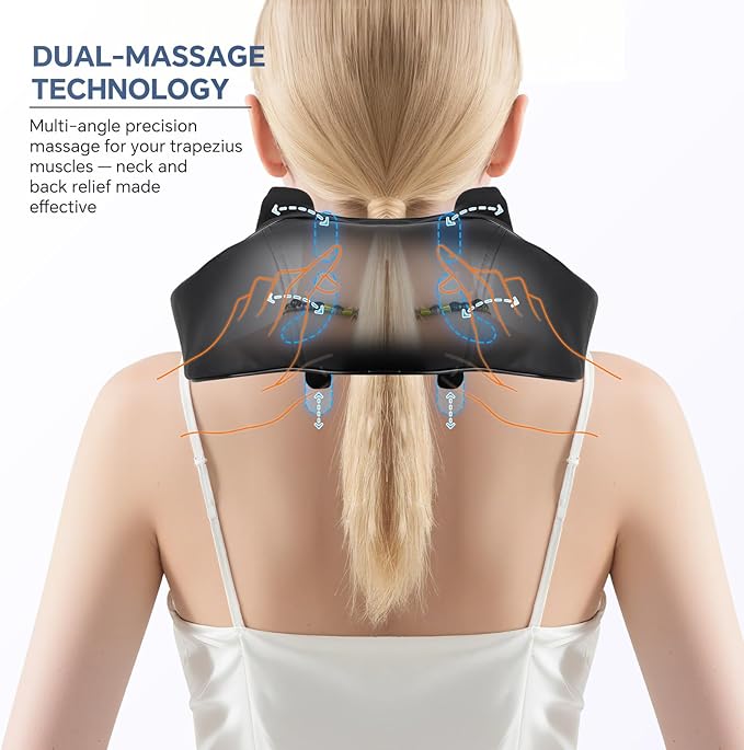 Cordless Neck Shoulder Massager with Heat Deep Tissue Shiatsu Kneading for Pain Relief Upgraded Straps Portable for Home Office Travel Ideal Gifts for Men Women Mom Dad