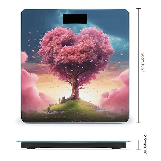 Colorful Pink Heart Tree Bathroom Scale Large LCD Backlight Display Digital Scale Rounded Corners Body Scales Automatic Power On/Off Bathroom Scales for Home Bedrooms