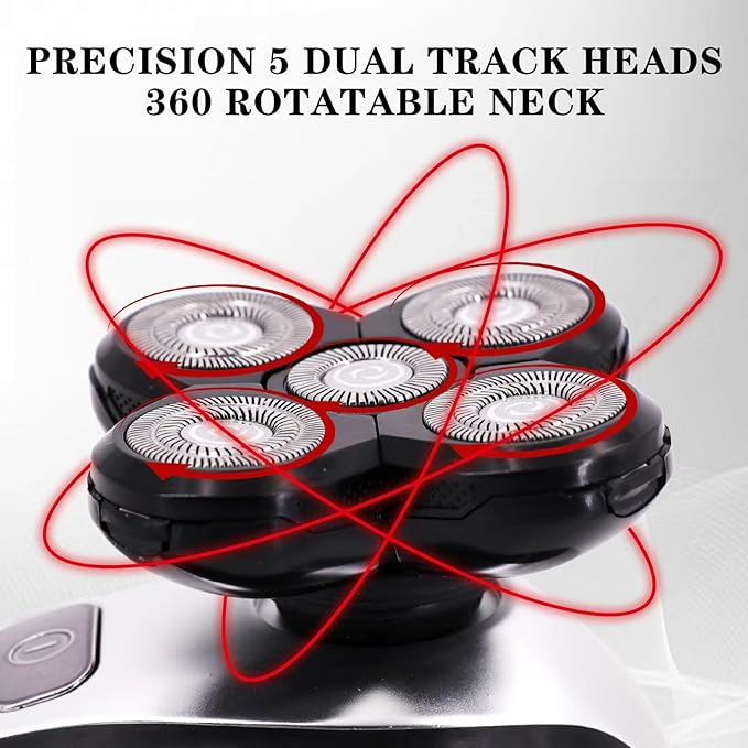 Head Shaver for Bald Men Cordless Rechargeable Electric Razor for Men with 5 Dual Track Heads Wet/Dry Use Body Hair Trimmer Black+silver