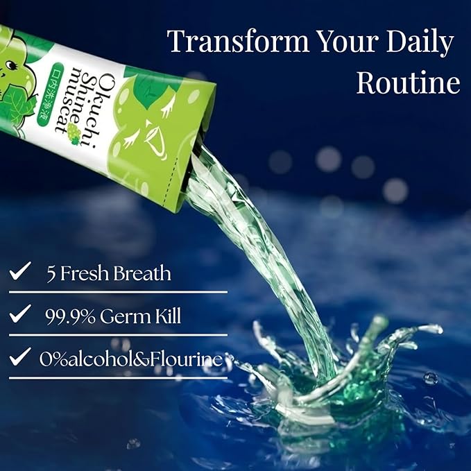 OKU-CHI Mouthwash 11ml 5 Sticks x 3 Pack - Alcohol-Free Mouth Wash Rinse for Adults Portable Travel Size - Removes Debris &amp Odors (0.12 Fl Oz Shine Muscat)