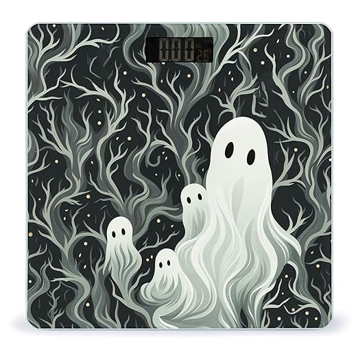 Digital Bathroom Scale for Body Weight Scale with Bright LCD Display High Accuracy Step-On Technology Auto On/Off White Patterned Ghost Digital Scales 400 Lbs /180kg
