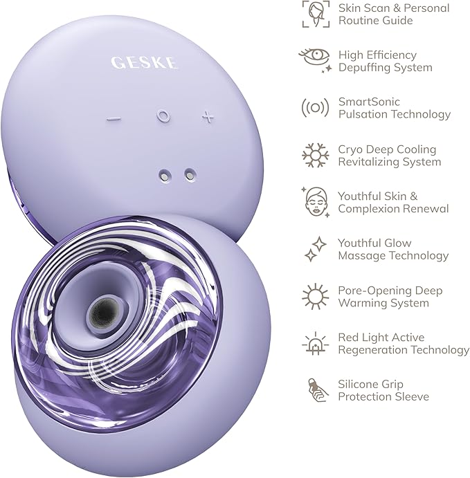 GESKE SmartAppGuided™ Sonic Cool &amp Warm Face &amp Body Massager | 9 in 1 | Electric Massager | Face &amp Body | Battery-Free Cooling &amp Warming | Firms Relaxes &amp De-Puffs Skin | with Sma