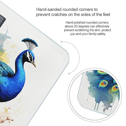 Peacock Watercolor Painting Bathroom Scale Rounded Smart Scale for Body Weight Automatic Power On/Off Weight Scales Accurate Bathroom Digital Scales for Pet Home Bedroom Kitchen