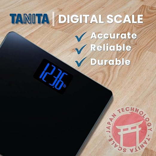 Tanita HD-366 Digital Weight Scale - 440 lbs Capacity - Japan Technology Accurate Digital Weight Scale - Step On Operation Stylish Design with Reverse Blue Lit LCD Display &amp 8mm Thick Tempered Gl
