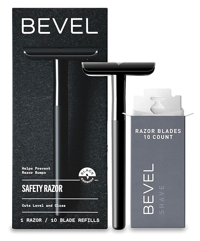 Bevel Safety Razor with Brass Weighted Handle and 10 Double Edge Safety Razor Blade Refills Single Blade Razor for Men Designed for Coarse Hair to Prevent Razor Bumps Black