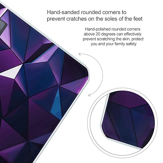 Purple GeometricScale for Body Weight with LCD High Precision Weighing Scales Fashion Sturdy Tempered Glass Weight Scales Easy-to-Read Digital Bathroom Scale for Daily 400lb