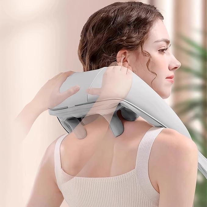 Neck Cervical Massager for Neck Pain ReliefNeck Massagers for Neck and Shoulder with Heat Portable Shiatsu Neck and Back Heated Massager Mini Masajeador Muscular (Grey)
