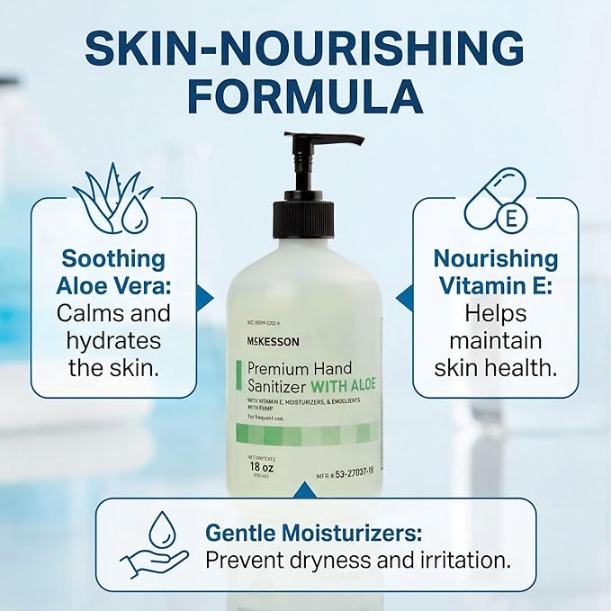 McKesson Hand Sanitizer with Aloe 18 oz Pump Bottle [Pack of 12] – Bulk 70% Ethyl Alcohol Spring Water Scent No-Rinse Gel with Vitamin E and Moisturizers Medical-Grade Sanitizer