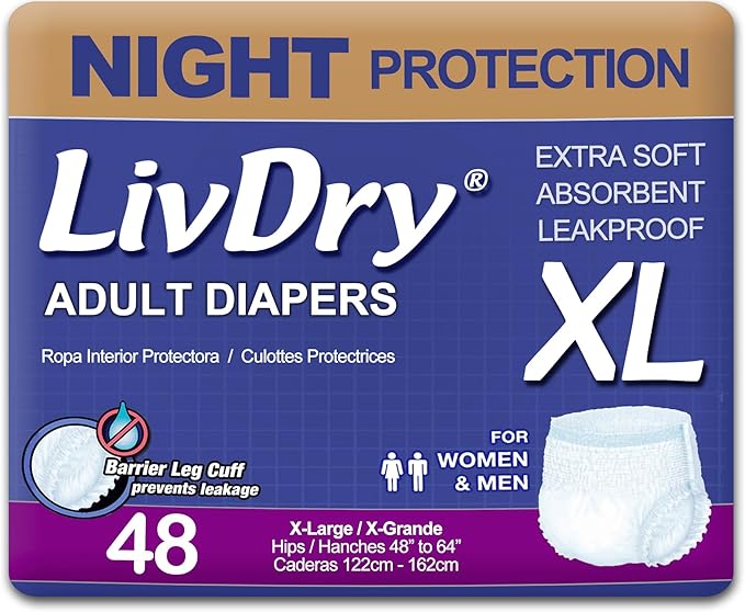LivDry Adult XL Incontinence Underwear Overnight Comfort Absorbency Leak Protection X-Large 48-Pack