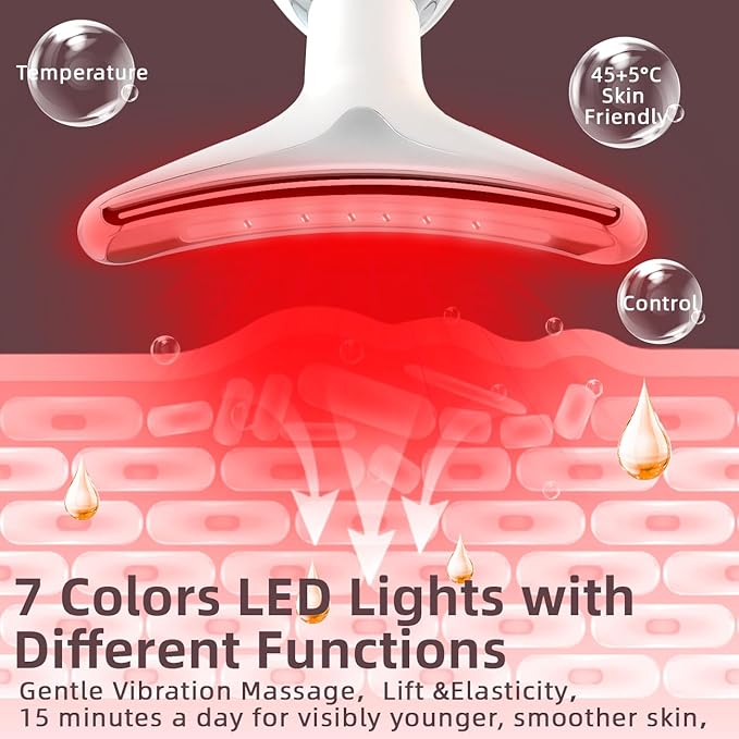 Red Light Therapy Facial Massager &amp Sculpting Device Portable 7-Color LED Skin Care Tool 490nm 525nm 630nm for Face and Neck Reducing Double Chin for Women and Man