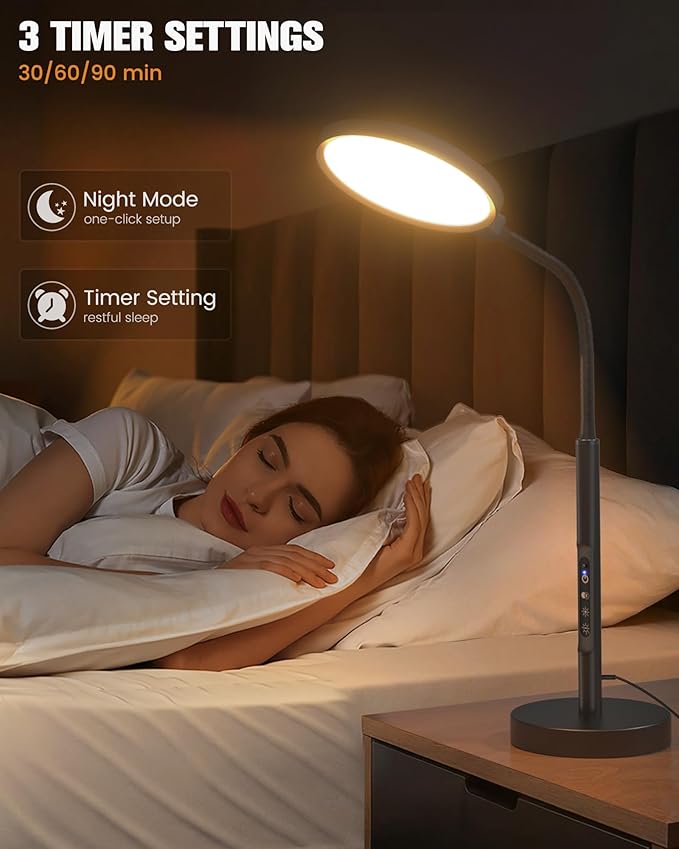 10000 Lux Light Therapy Lamp Sunlight Therapy Lamps with 3 Color Temperatures &ampDimmable &ampTimer Full Spectrum &ampUV-Free Happy Lamp Light Therapy with Remote Daylight Lamps for Home(Black