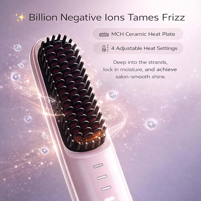 2026 New Cordless Styling Brush for Short Hair Styling ToolsHeated Brush for Short HairPortable Travel StraightenerUSB Rechargeable4 Temps Fast Heating CeramicSmooth Frizz Styling Tool (Black)