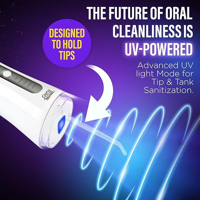 GuruNanda Advanced Dental Water Flosser 3.0 with UV Mode Water Flosser &amp 24 Aquapods with Mouthwash for Fresh Breath &amp Plaque Removal Compact &amp TSA-Friendly