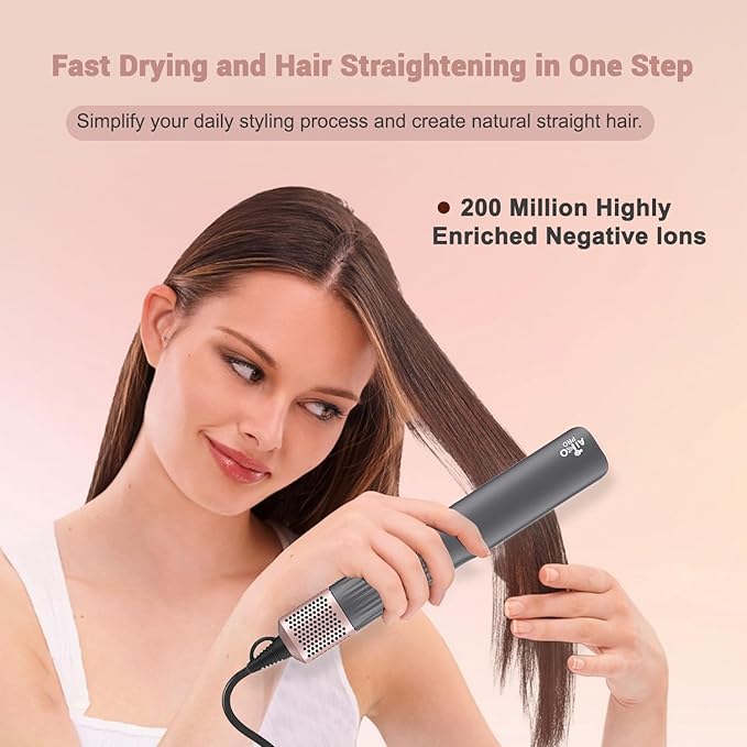 2 in 1 Wet to Dry Hair Dryer and Straightener with High Speed Airflow Ionic Air Straight Style from Wet Hair Rapid Heat-Up Adjustable Temps LCD Display Fast Drying and Hair Straightening in One