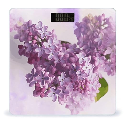 Lilac FlowersScale for Body Weight with LCD High Precision Weighing Scales Fashion Sturdy Tempered Glass Weight Scales Easy-to-Read Digital Bathroom Scale for Daily 400lb