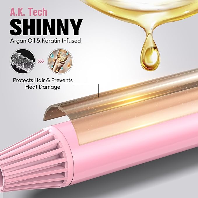 FARERY Long Barrel Curling Iron 1 1/4 inch 1.25 Inch Curling Iron for Thin Hair Infused Argan Oil &amp Keratin 11 Adjustable Temp Include Clips &amp Silicone Pad Pink