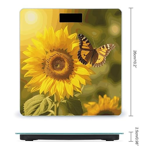 Sunflower Butterfly Sunny Scale with LCD Easy-to-Read Anti-Slip Weight Digital Bathroom Scale Precision Weighing Scales Sturdy Tempered Glass Body Weight Scales for Daily Use
