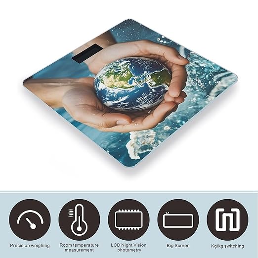 Hands Holding The Earth Bathroom Scale for Body Weight Bathroom Weighing Scales with Back Lit LED Display Sturdy Tempered Glass Body Weight Bathroom Scale 400lb Weighing