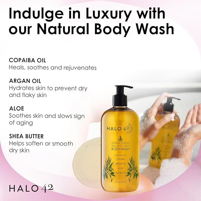 Body Wash – Organic &amp Natural Copaiba Infused Shower Gel Cleanser Hydrating Skin Cleanser with Aloe Vera Argan Oil and Shea Butter – Soothing &amp Refreshing Formula for All Skin Types – 16 oz