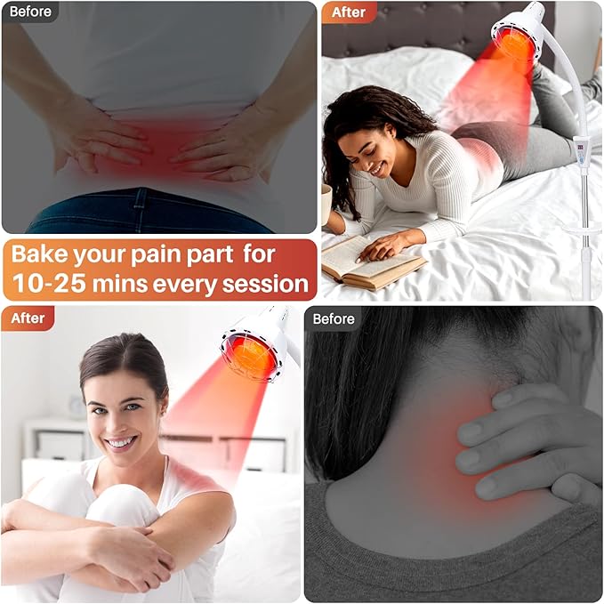 Infrared Light Therapy 275W Red Infrared Therapy Lamp for Body or Pain Therapy Device with Timer and Adjustable Height Stand