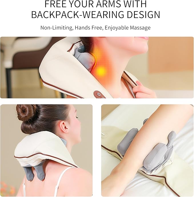 Wireless Neck and Shoulder Massager With Soothing Heat Shiatsu Back Massager Pillow for Traps Back Pain Gifts for Men Women Mom Dad