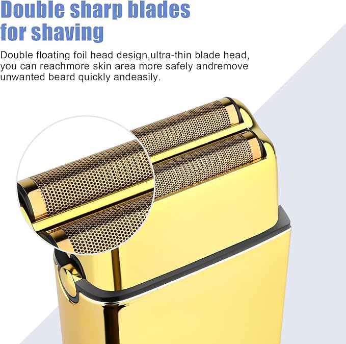 HIENA PRO Foil Shaver for Men Barber Double Electric Foil Trimmer Professional Electric Razor Close Shaver Cordless Rechargeable with USB Gold