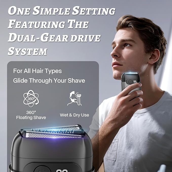 Electric Foil Shaver for Men 3D Floating Blade Razor with LED Display IPX8 Waterproof Wet/Dry Shaver USB-C Quick Charge &amp Travel Lock Includes Cleaning Brush Deep Gray