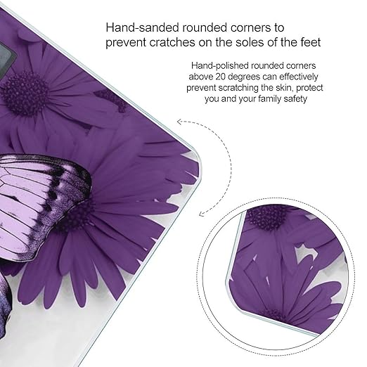 Purple Butterfly Bathroom Scale Large LCD Backlight Display Digital Scale Rounded Corners Body Scales Automatic Power On/Off Bathroom Scales for Home Bedrooms