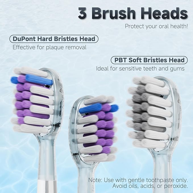 New Wave Oscillating Electric Toothbrush Vibrating Wave Oral Brush IPX7 Waterproof Type-C Gifts for Adults and Kids Includes 3 Brush Heads and Wall Mount Bracket Black