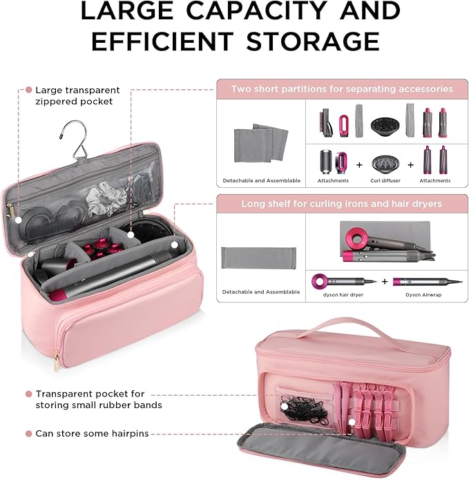 CHICECO Hair Tool Travel Bag for Shark FlexStyle Airwrap Hair Dryer and Styling Accessories Tools Storage Bag Waterproof Travel Carrying Case Hair Tool Organizer Gift for Women (Pink)