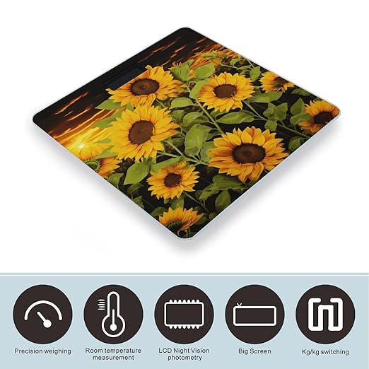 Sun Flower Bathroom Scale Automatic Power On/Off Body Scales LCD Backlight Display Square Digital Scale Rounded Corners Bathroom Scales for Home Bedrooms