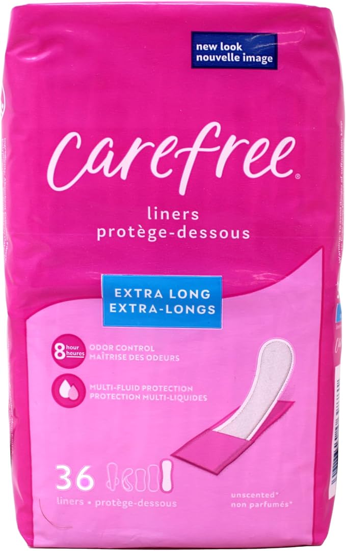 Carefree Extra Long Panty Liners Unscented Multi-Fluid Protection 36 Count (Pack of 5)