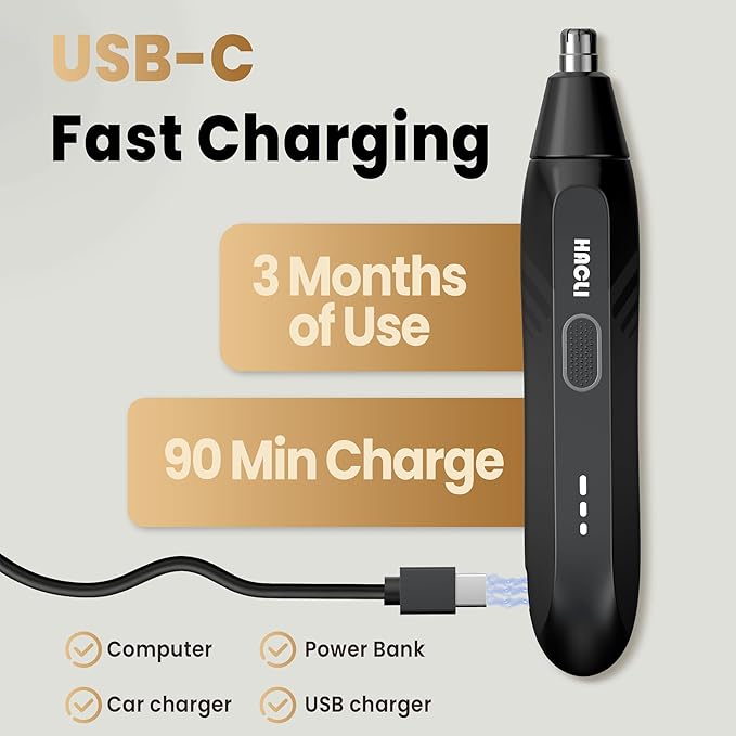 Nose Hair Trimmer for Men Women - HACLI Electric Painless Nose Hair Clipper 8000RPM Powerful Motor IPX7 Waterproof Safe &amp Quiet Replaceable Head Travel Lock USB-C Rechargeable