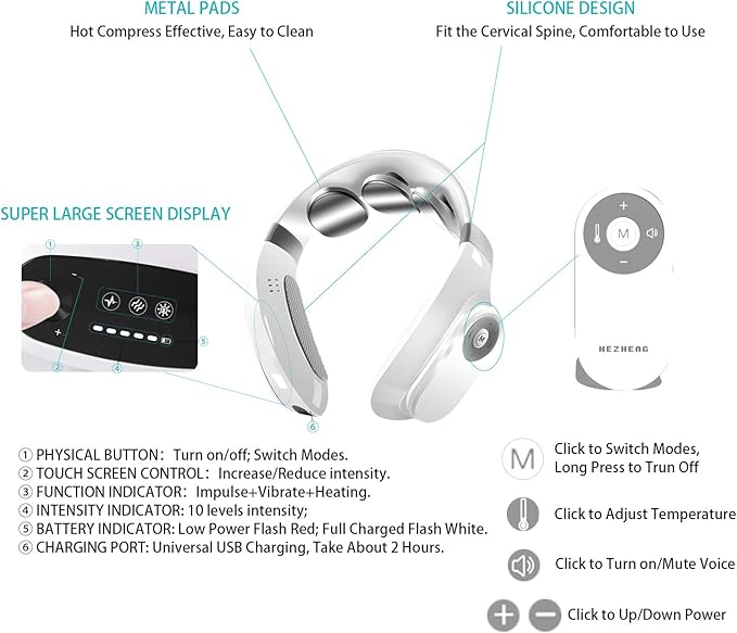 Neck Massager with Adjustable Heat Electric Massager 3 Massage Pads with Remote Control for Neck Pain Relief-Neck Stiff Circulation Device Alleviate Headache