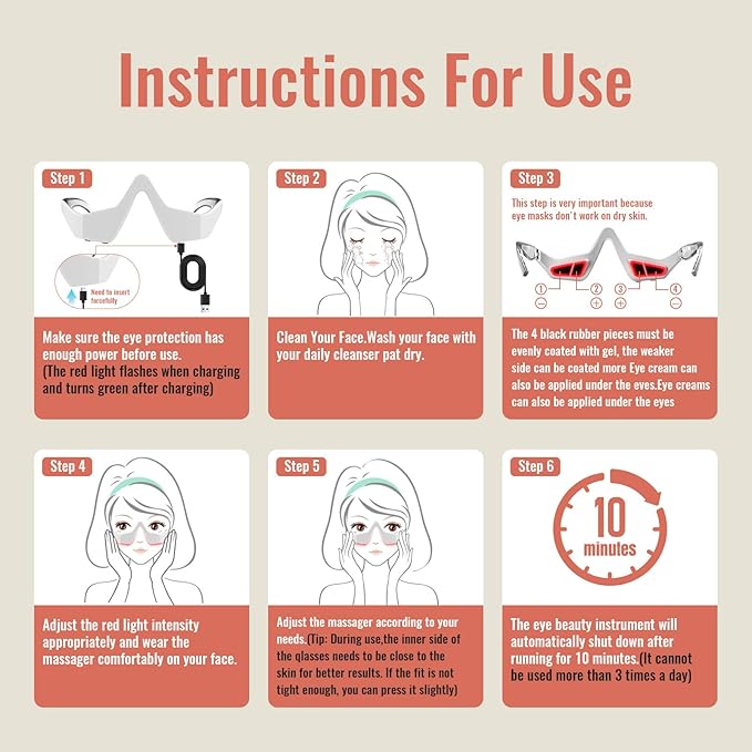 Under Eye Red Light Therapy 4 Modes Red Light Under Eye Therapy Glasses Microcurrent Eye Massager For Eye Bags Dark Circles Puffiness Wrinkles Fine Lines Relieving Eye Fatigue