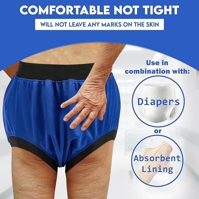Adult Plastic Diaper Covers Waterproof Leakproof Rubber Incontinence Pants Washable High Waist Women Underwear Overnight (Blue XX-Large)