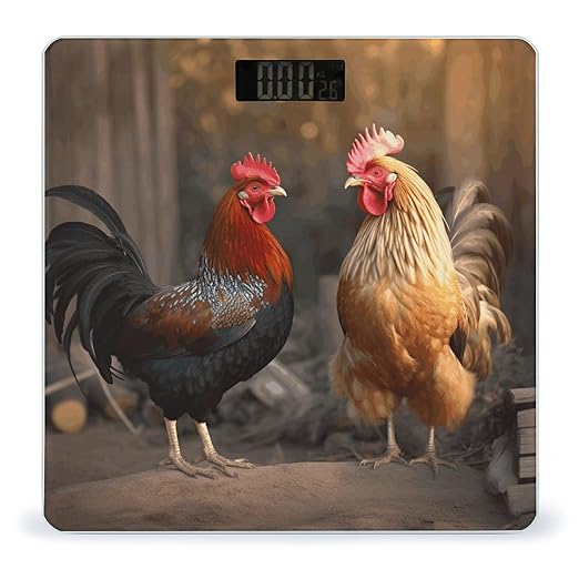 Rooster and Chicken Scale for Body Weight Anti-Slip Sturdy Tempered Glass Weighing Machine Highly Digital Accurate Bright LCD Bathroom Scale for Household Gift