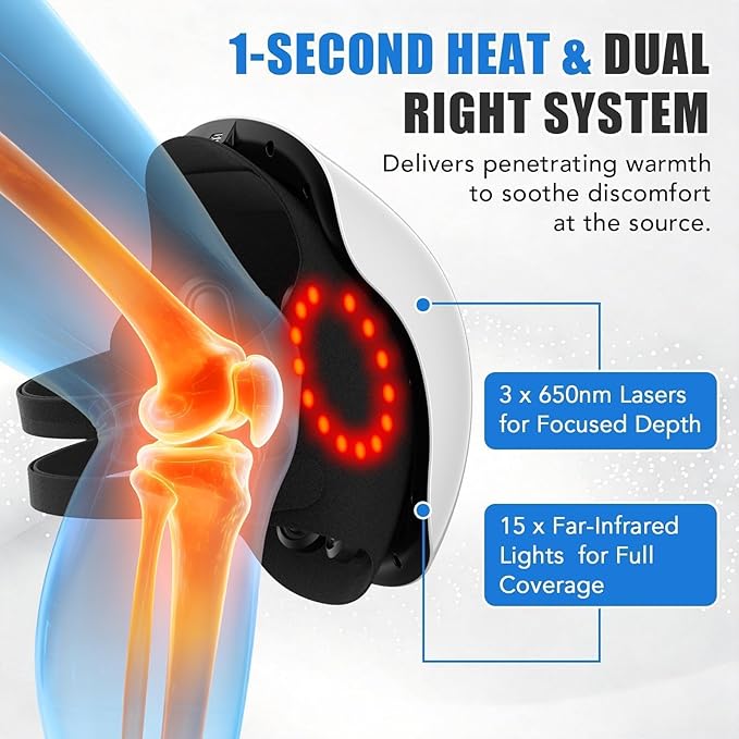 Knee Massager for Pain Relief with Heat and Red Light 5 Vibration Modes &amp 3 Heating Levels 4 Smart Modes 6 Silicone Kneading Nodes Ideal Gift for Men Women &amp Parents White