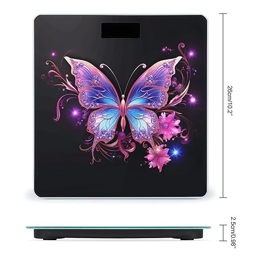 Pink Purple Butterfly Bathroom Scale Large LCD Backlight Display Digital Scale Rounded Corners Body Scales Automatic Power On/Off Bathroom Scales for Home Bedrooms
