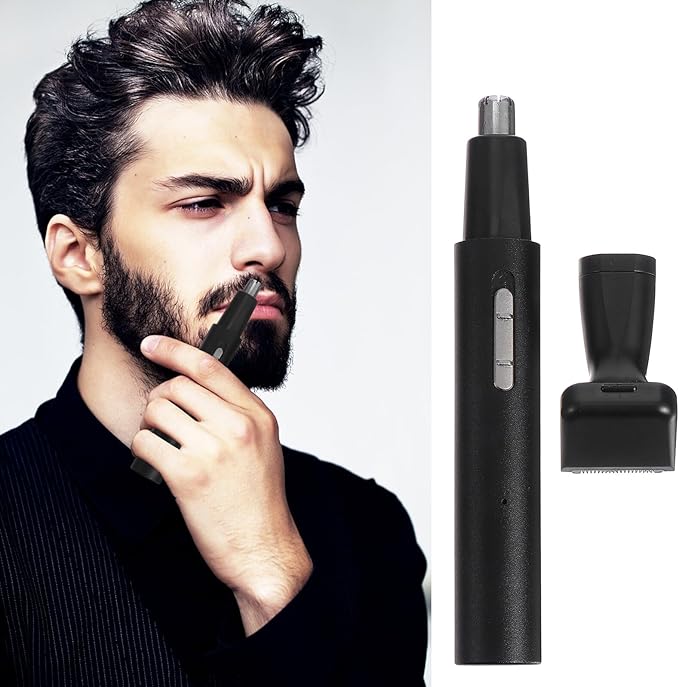Rechargeable Metal Nose Hair Trimmer Portable Painless Ear and Nostril Hair Remover with Dual Removable Heads Lightweight for Travel and Easy Cleaning Maintenance