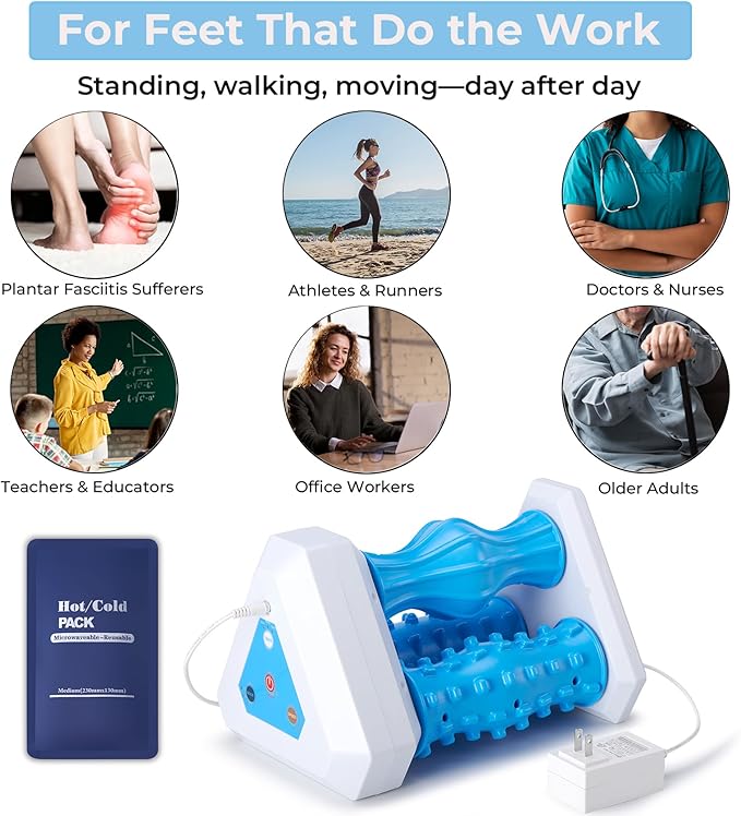 Electric Foot Roller Massager for Plantar Fasciitis Relief – Auto Rolling Foot Massager with 3-in-1 Targeted Rollers for Arch &amp Heel Support Foot Strain Recovery
